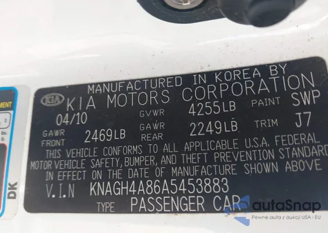 2010 Kia Optima Ex from USA, damaged, VIN KNAGH4A86A5453883